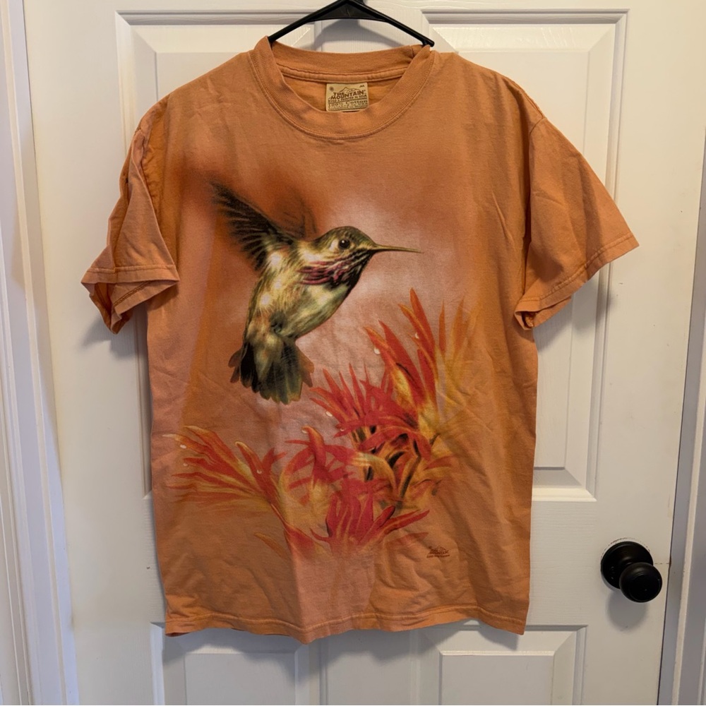 Vintage The Mountain Hummingbird Giordano 2005 Size Medium T-Shirt Floral Nature